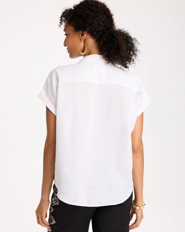 No Iron Linen Tie-Front Cap Sleeve Shirt - image 3